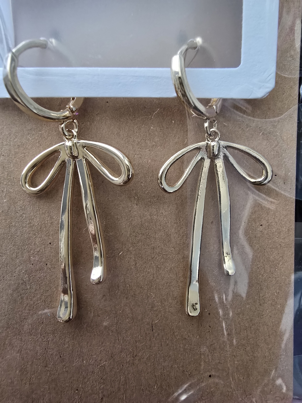 Fashion Jewelry Gold Bow Drop Hoop Earrings - Shiny Gold